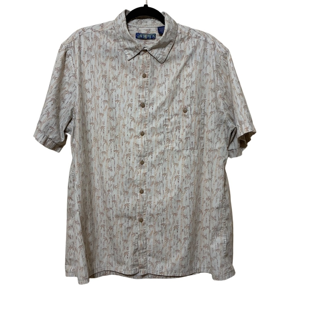 Campia Hawaiian Button Up Shirt Men’s XL Bamboo Print Short Sleeve